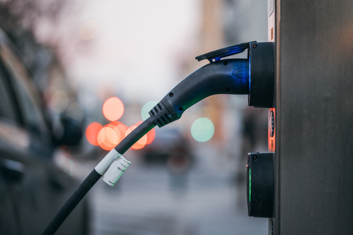 Type 2 EV charging connector plugged into a home smart charger